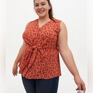 Torrid Animal Print Tie Waist Blouse